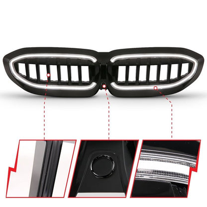ANZO USA Black Housing Full LED Front Grille w/ Initiation & Running Light for 19-22 BMW 3 Series (901027)