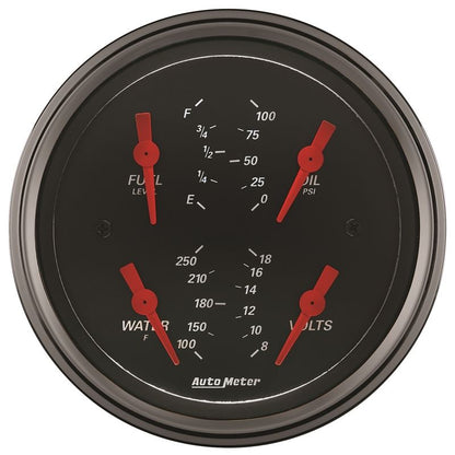 AutoMeter Designer Black 3.375in Quad Gauge - Fuel Level / Oil Pressure / Water Temp. / Voltmeter (1414)