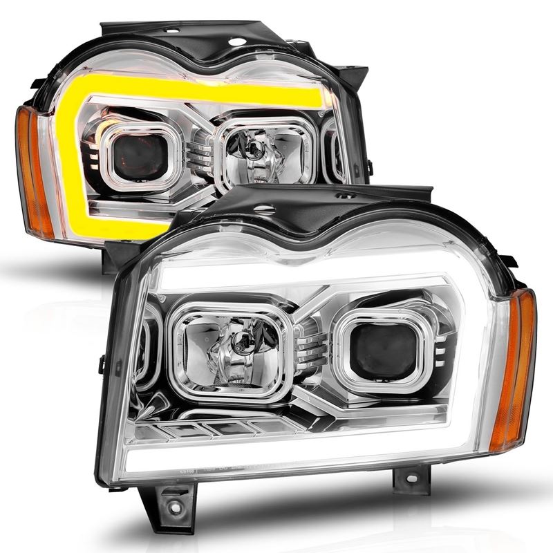 ANZO Projector Headlight Set w/ Light Bar Switchback Chrome Housing | Jeep Grand Cherokee (05-07) (111544)
