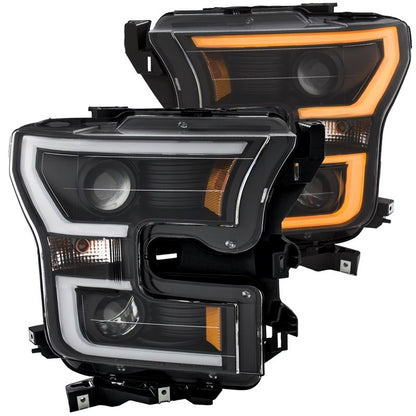 ANZO USA 2015-2016 Ford F-150 Projector Headlights w/ Plank Style Switchback Black w/ Amber (111357)