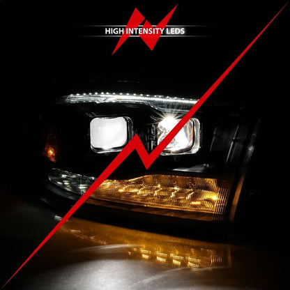 ANZO USA LED Projector Headlight w/Plank Style Switchback Black w/Amber Pair (111464)