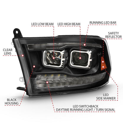 ANZO USA Projector Headlight Set w/Switchback Chrome w/Amber Pair (111442)