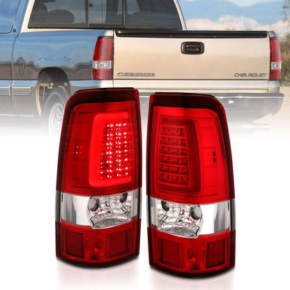 ANZO LED Tail Light Assembly Chrome w/ Red/Clear Lens Pair | Chevy Silverado 1500 (99-02) (311332)