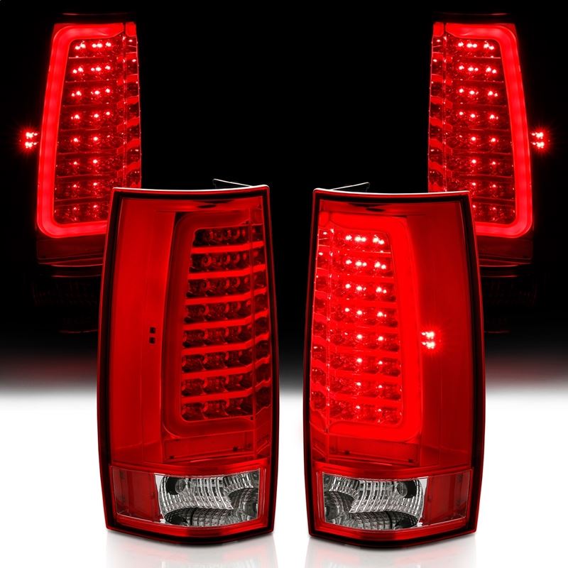 ANZO LED Tail Light Assembly w/ Plank Style Design, Red/Clear Lens, Chrome Housing, Pair | Chevy Tahoe (07-14) (311323)
