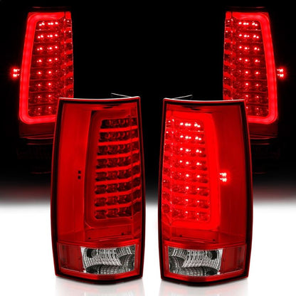 ANZO LED Tail Light Assembly w/ Plank Style Design, Red/Clear Lens, Chrome Housing, Pair | Chevy Tahoe (07-14) (311323)
