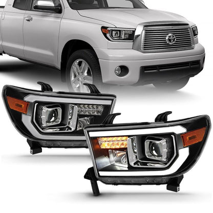 ANZO Projector Headlight Set Light Bar H.L w/Black Amber Lens w/Halogen Bulb | Toyota Tundra (07-14) (111447)