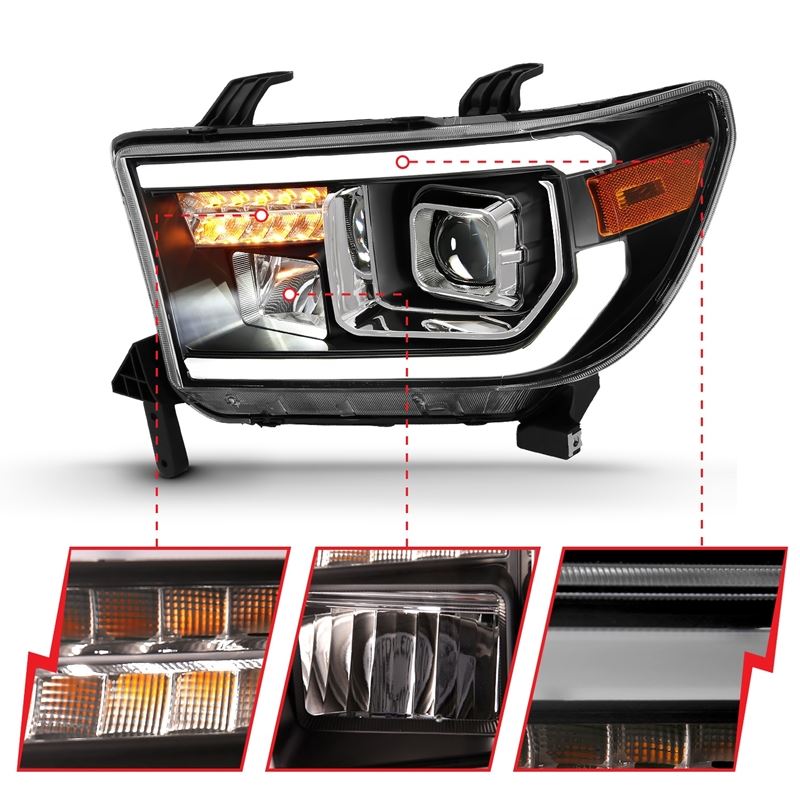 ANZO Projector Headlight Set Light Bar H.L w/Black Amber Lens w/Halogen Bulb | Toyota Tundra (07-14) (111447)