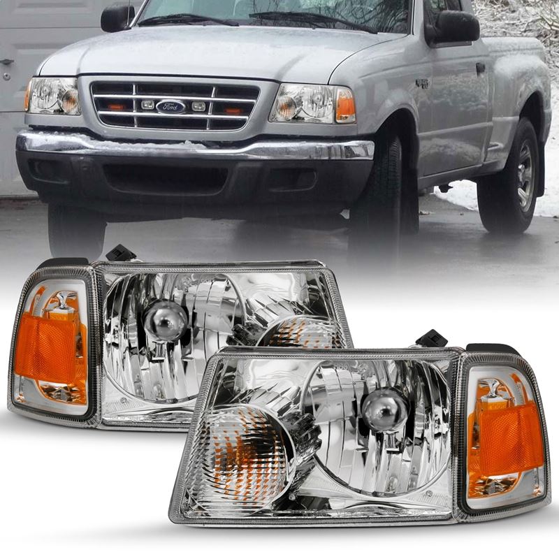 ANZO Crystal Headlight Set w/ Corner Lights Chrome Clear Lens | Ford Ranger (01-11) (111484)