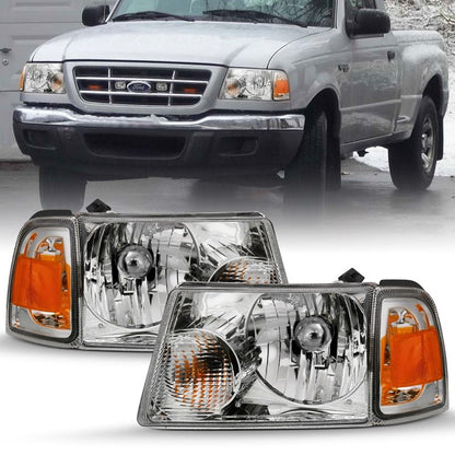 ANZO Crystal Headlight Set w/ Corner Lights Chrome Clear Lens | Ford Ranger (01-11) (111484)