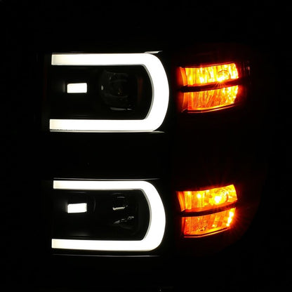 ANZO USA Projector Headlight Set w/Plank Style Switchback Black w/Amber Pair (111412)