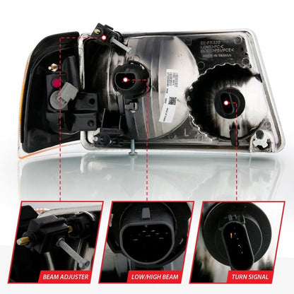ANZO Crystal Headlight Set w/ Corner Lights Chrome Clear Lens | Ford Ranger (01-11) (111484)