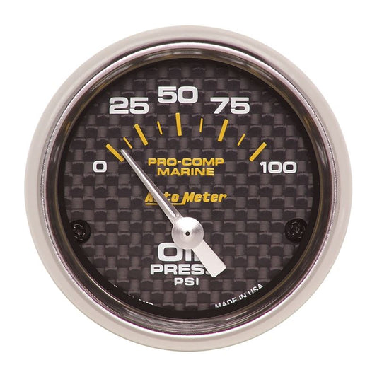 AutoMeter Marine Carbon Fiber 2-1/16in 100PSI Electric Oil Pressure Gauge (200758-40)