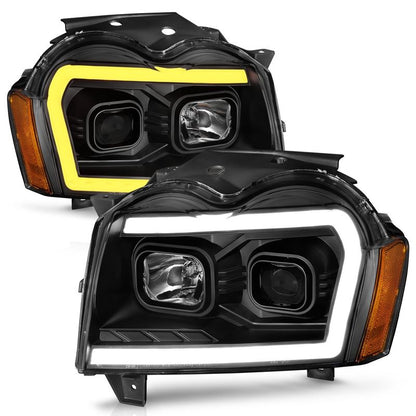 ANZO Projector Headlight Set w/ Light Bar Switchback Black Housing | Jeep Grand Cherokee (05-07) (111543)