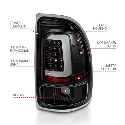 ANZO LED Tail Light Assembly Black Housing Clear Lens Pair | Dodge Dakota (97-04) (311347)