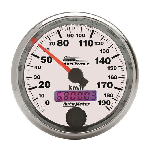AutoMeter Pro-Cycle Gauge Speedo 2 5/8in 190 Kmh Elec White (19341-M)