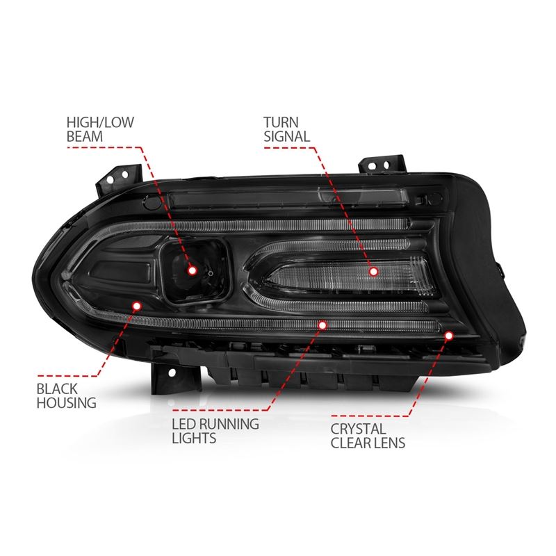 ANZO Projector Headlight Set Plank Style Black | Dodge Charger (15-18) (121559)