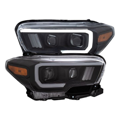 ANZO USA 2016-2017 Toyota Tacoma Projector Headlights w/ Plank Style Switchback Black w/ Amber w/ DRL (111397)