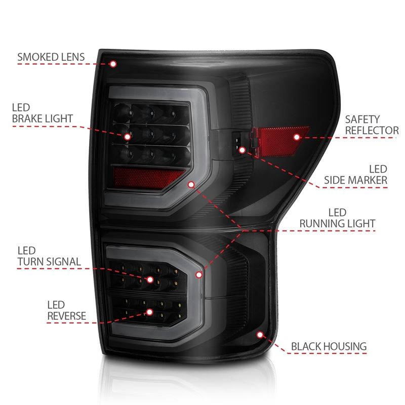 ANZO LED Tail Light Assembly Black Housing w/ Smoke Lens Pair | Toyota Tundra (07-13) (311337)