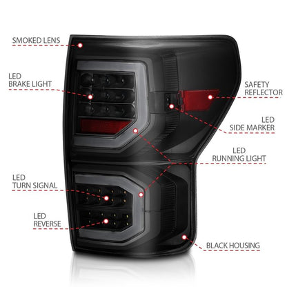 ANZO LED Tail Light Assembly Black Housing w/ Smoke Lens Pair | Toyota Tundra (07-13) (311337)
