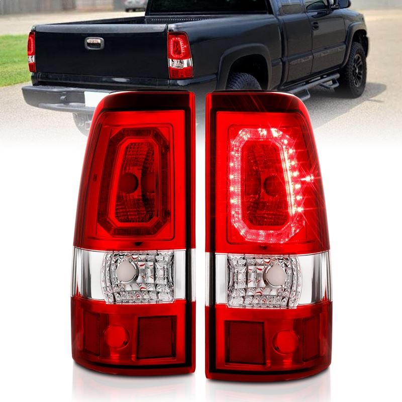 ANZO LED Tail Light Assembly Pair w/ Red/Clear Lens Chrome Housing | Chevy Silverado 1500 (99-02) (311326)