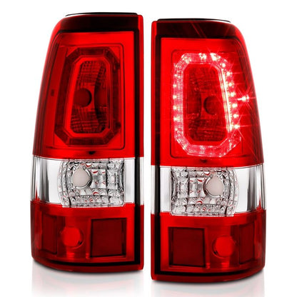 ANZO LED Tail Light Assembly Red/Clear Lens Chrome Housing Pair | Chevy Silverado 1500 (03-06) (311329)