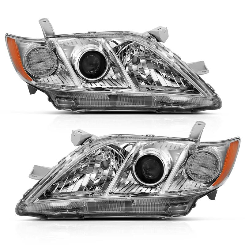 ANZO Projector Headlight Set Clear Lens Chrome w/ Amber Housing | Toyota Camry (07-09) (121551)