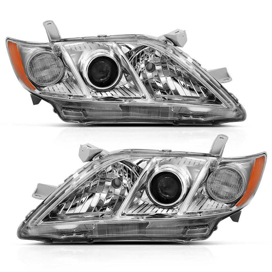 ANZO Projector Headlight Set Clear Lens Chrome w/ Amber Housing | Toyota Camry (07-09) (121551)