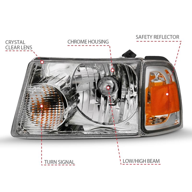 ANZO Crystal Headlight Set w/ Corner Lights Chrome Clear Lens | Ford Ranger (01-11) (111484)