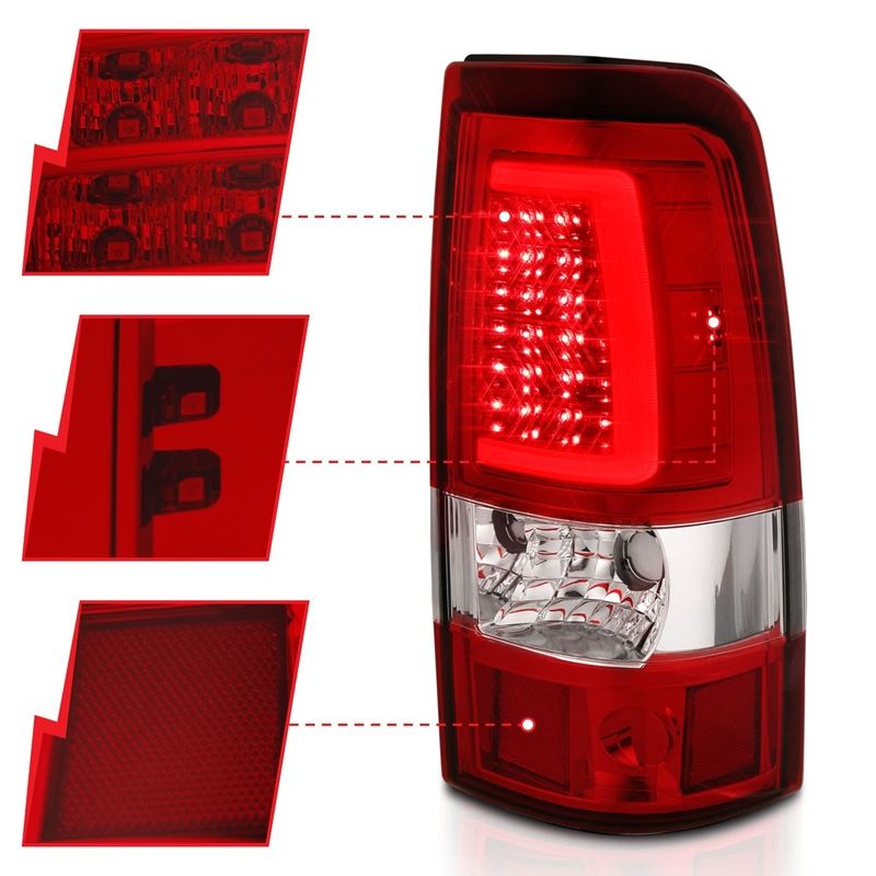 ANZO LED Tail Light Assembly Chrome w/ Red/Clear Lens Pair | Chevy Silverado 1500 (99-02) (311332)