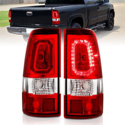 ANZO LED Tail Light Assembly Red/Clear Lens Chrome Housing Pair | Chevy Silverado 1500 (03-06) (311329)