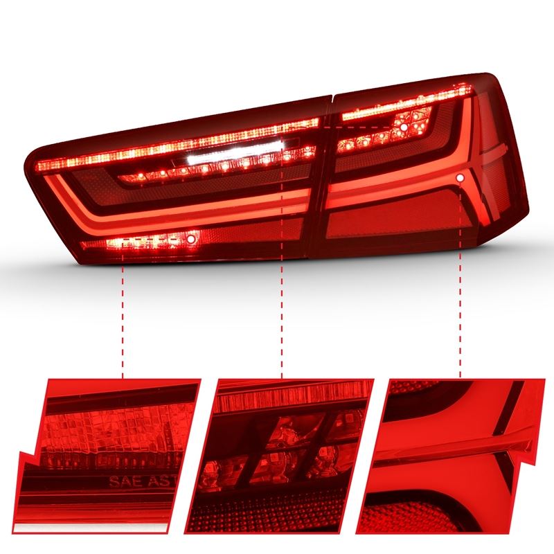 ANZO LED Tail Light Assembly Black Housing Red/Clear Lens w/ Sequential Signal | Audi A6 (12-18) (321353)