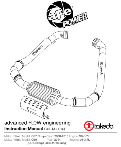 aFe Takeda Stage-2 Pro DRY S Cold Air Intake | Infiniti G35/37, Q60, Q40 (07-15) (TA-3016P)