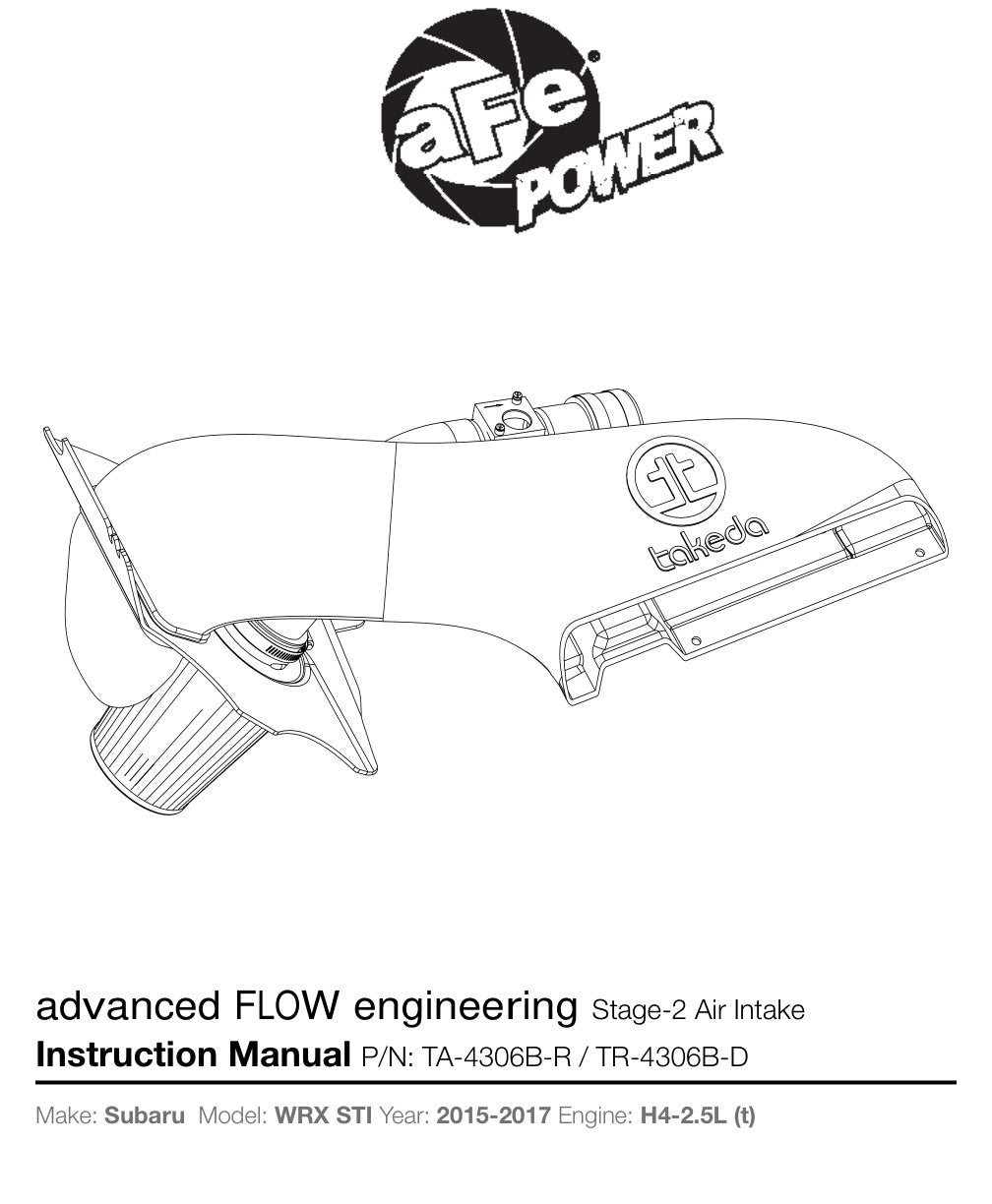 aFe Takeda Stage 2 Pro Dry S Cold Air Intake System | Subaru STI H4-2.5L (15-17) (TA-4306B-D)