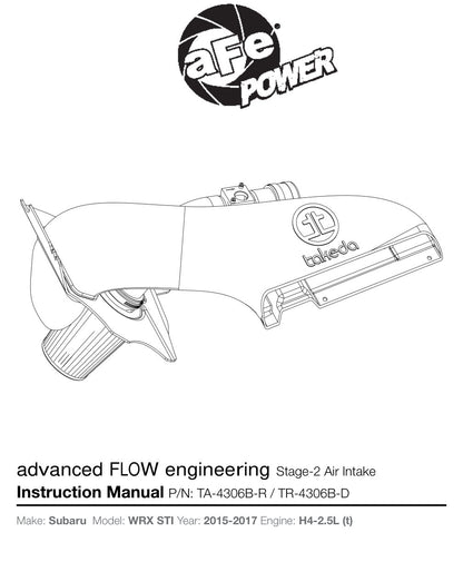 aFe Takeda Stage 2 Pro Dry S Cold Air Intake System | Subaru STI H4-2.5L (15-17) (TA-4306B-D)