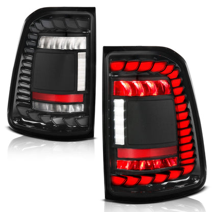 ANZO 19-24 RAM 1500 Factory Halogen Full LED Tail Lights SeqSig Black Pair (311480A)