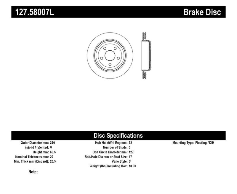 Stoptech 127.58007L 11-15 fits Jeep Grand Cherokee Drilled & Slotted Left Rotor