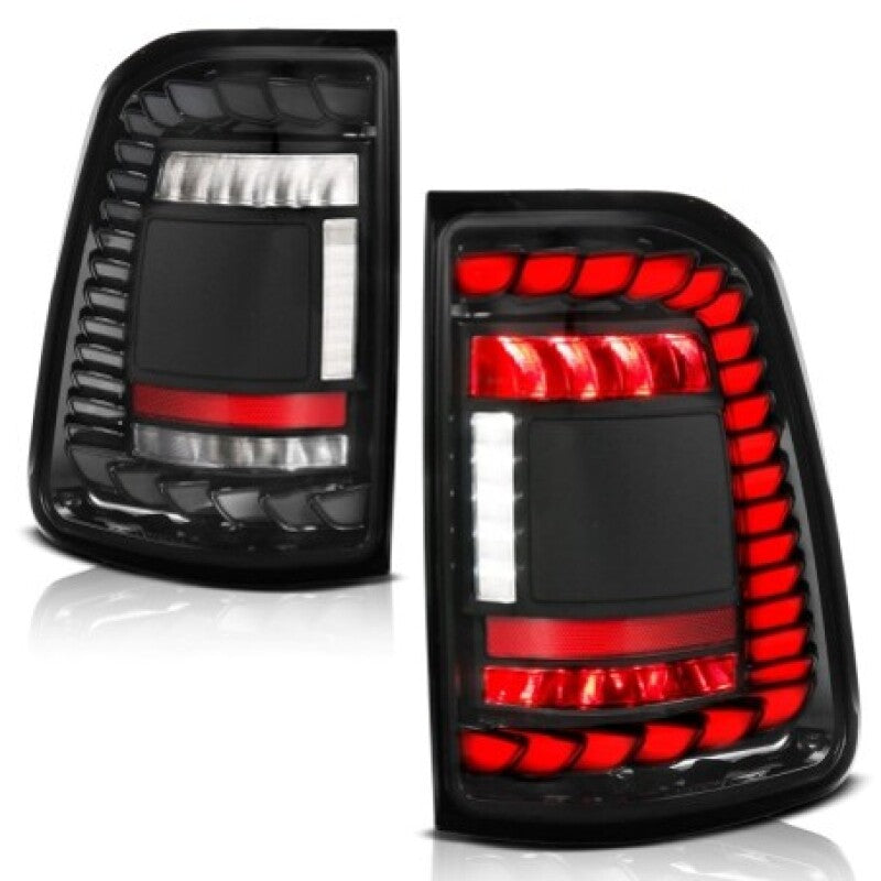 ANZO 19-24 RAM 1500 Factory Halogen Full LED Tail Lights SeqSig Black Pair (311480A)