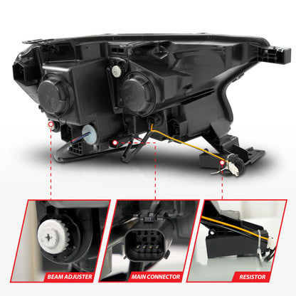 ANZO Full LED Proj Headlights Init/DRL/SeqSig Black Pair | Ford Ranger (19-23) (111632A)