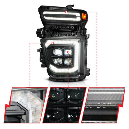 ANZO 20-23 Chevy Silverado 2500/3500 Z-Series Full LED Proj Headlight Black Pass Side (111619X-R)