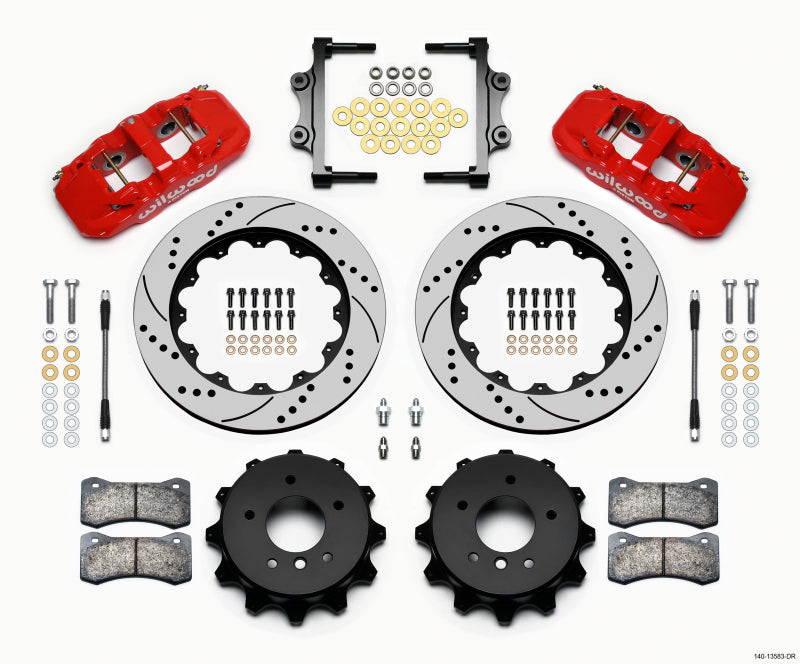 Wilwood AERO4 Rear Kit | BMW E90 Series (2007-2011) w/ Lines (14.00" Drilled Red)