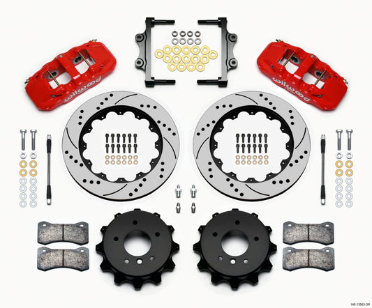 Wilwood AERO4 Rear Kit | BMW E90 Series (2007-2011) w/ Lines (14.00" Drilled Red)