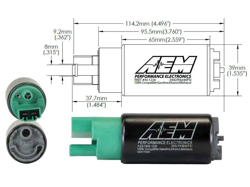 AEM E85 High Flow In-Tank Fuel Pump - 340LPH (65mm, Inline Inlet) (50-1220)