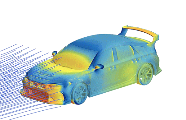 Mugen Front Under Lip Spoiler wind tunnel CFD - Civic Type R FL5