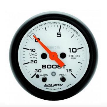 Autometer Phantom Series 2-1/16'' Boost/Vacuum Gauge 30 in HG/15 PSI (5776)