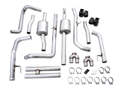 AWE 0FG Catback Split Rear Exit Exhaust (With Bumper Cutouts) w/ Diamond Black Tips 2019-2025 Chevrolet Silverado 1500 / 2019-2025 GMC Sierra 1500