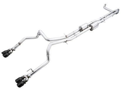 AWE 0FG Catback Split Rear Exit Exhaust (With Bumper Cutouts) w/ Diamond Black Tips 2019-2025 Chevrolet Silverado 1500 / 2019-2025 GMC Sierra 1500