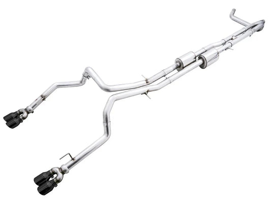 AWE 0FG Catback Split Rear Exit Exhaust (With Bumper Cutouts) w/ Diamond Black Tips 2019-2025 Chevrolet Silverado 1500 / 2019-2025 GMC Sierra 1500
