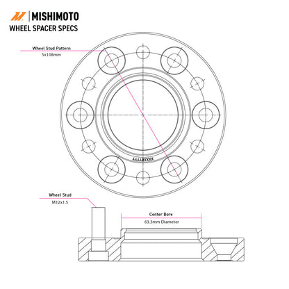 Mishimoto Wheel Spacers - 5x108 - 63.3 - 15 - M12 - Black