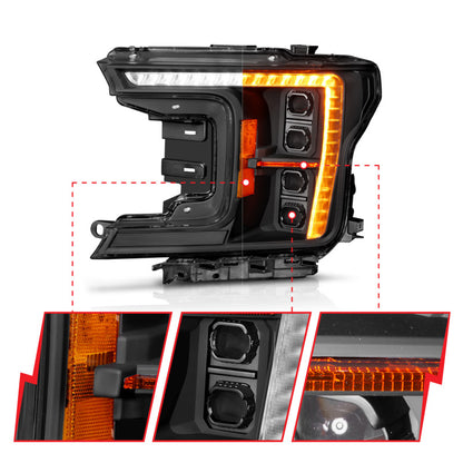 ANZO 18-20 Ford F-150 (w/Factory Halogen) Z-Series Full LED Proj Headlights Init/SeqSig - Pair