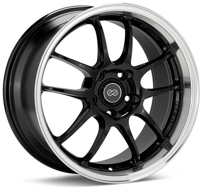 Enkei PF01SS Gloss Black w/ Machined Lip | 17x8" +50mm | 5x114.3mm Wheel